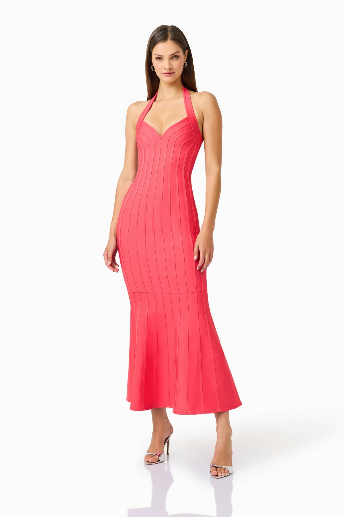 Elliatt Virella Bodycon Halter Gown Coral Red