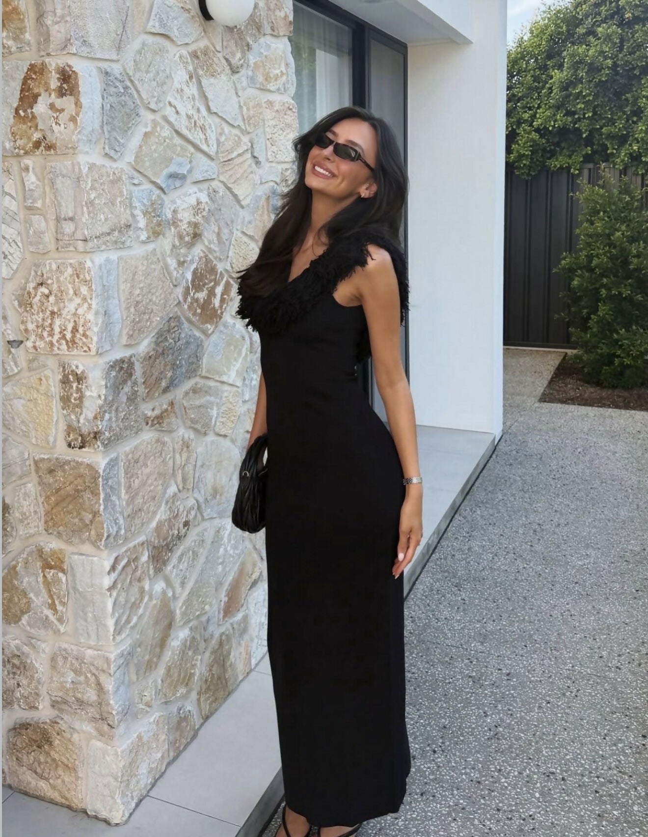 Sir The Label Marcelline Fringe Gown in Black Size 8
