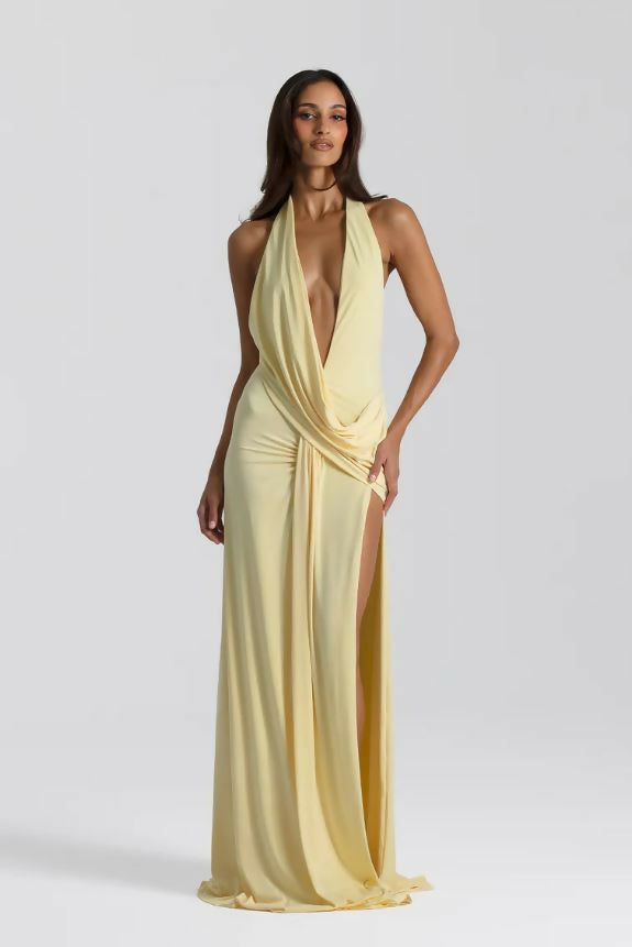 Natalie Rolt Winona Gown in Lemon Size 6, 8, & 10 | The Designer Hire