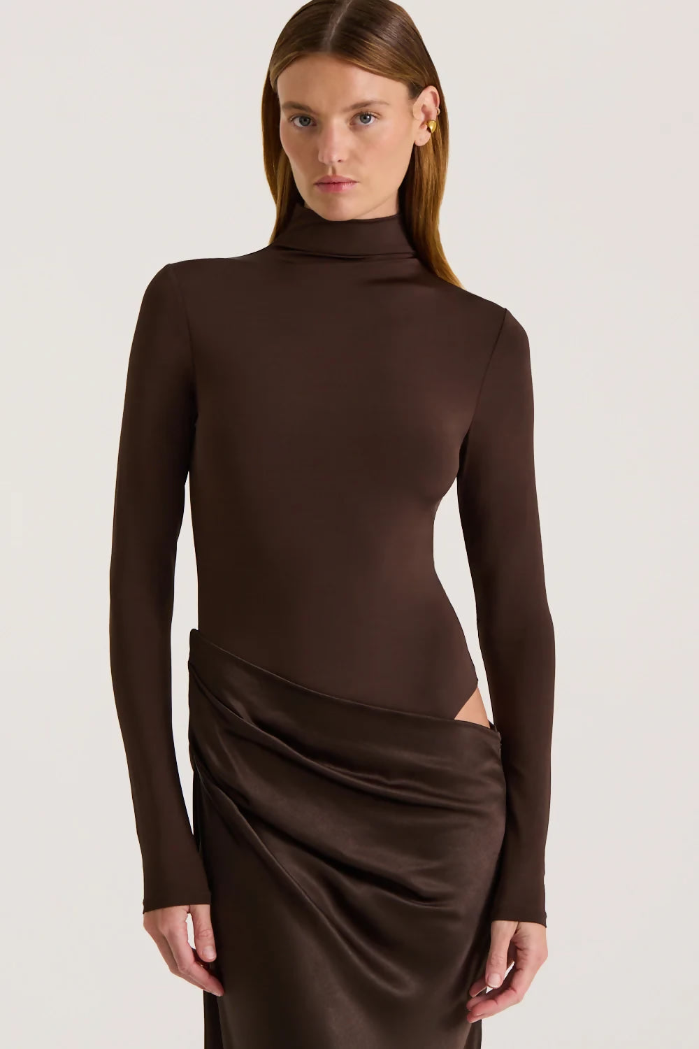 Henne Soraia Long Sleeve Maxi Dress in Chocolate Size XS
