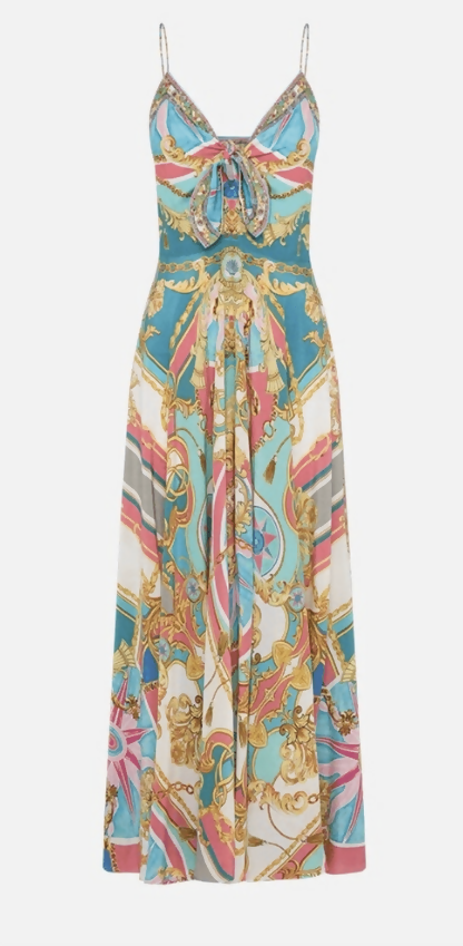 Camilla Long Dress With Tie Front Sail Away With Me size M (10-12AU)