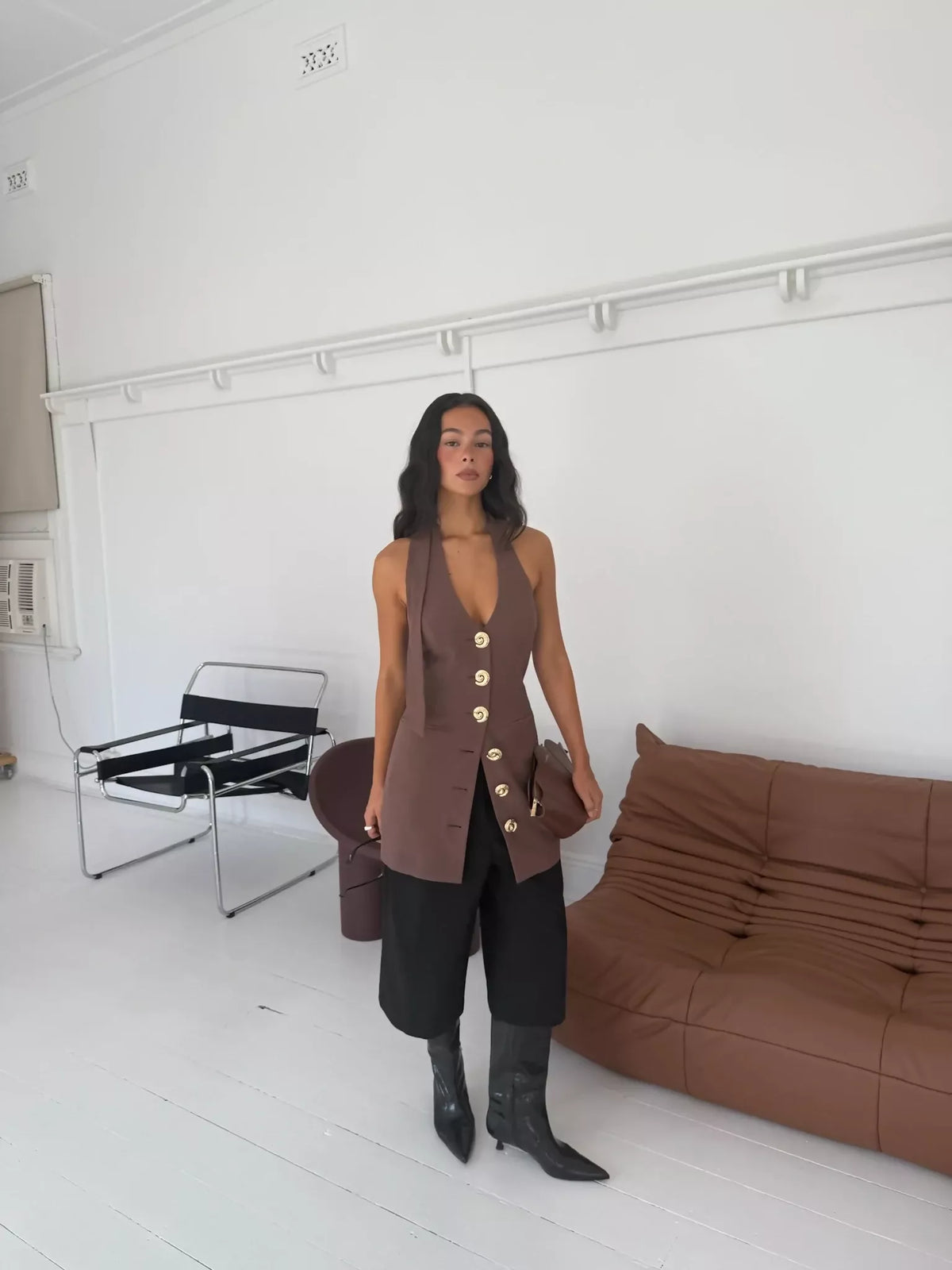 The Wolf Gang Irida Vest Dress - Chocolate | The Designer Hire
