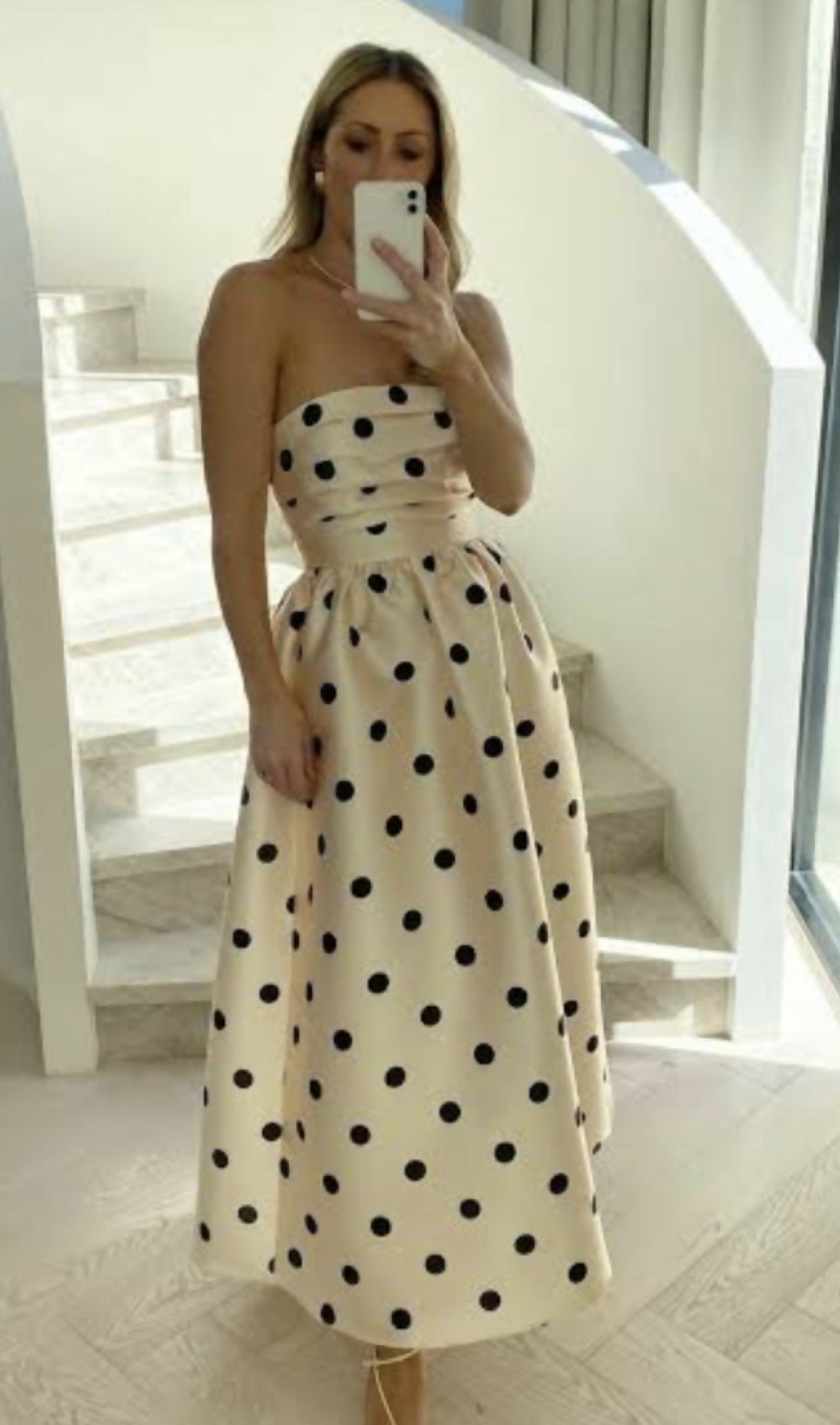 Dottie strapless midi polka dot dress Size 6