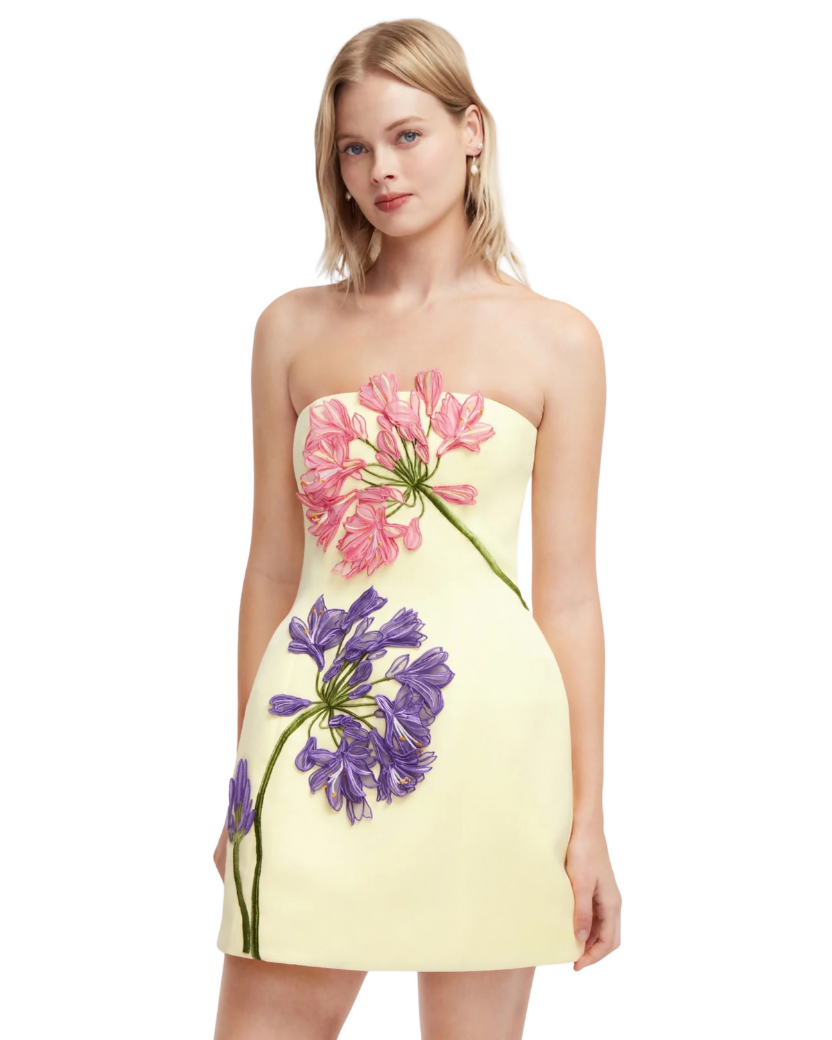 Leo Lin Roselle Appliqué Bustier Mini Dress Agapanthus Print