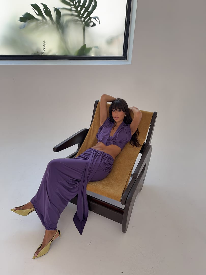 Benni Tilly Top and Celia Maxi Skirt Set in Grape - sash detail