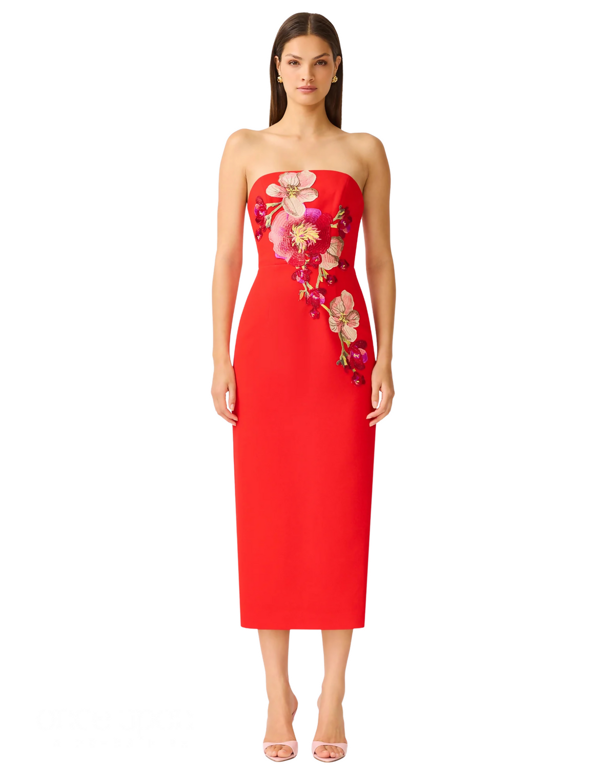 Elliatt Fleurisca Embroidered Midi Dress Scarlet Red