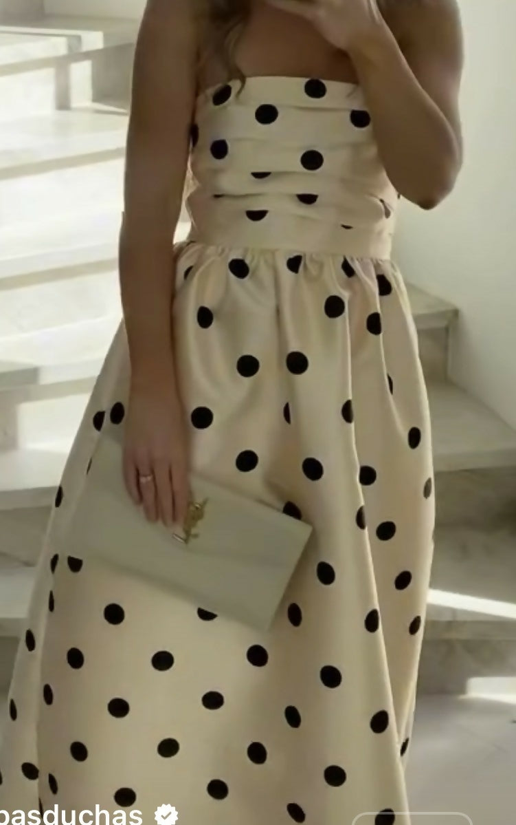 Dottie strapless midi polka dot dress Size 6