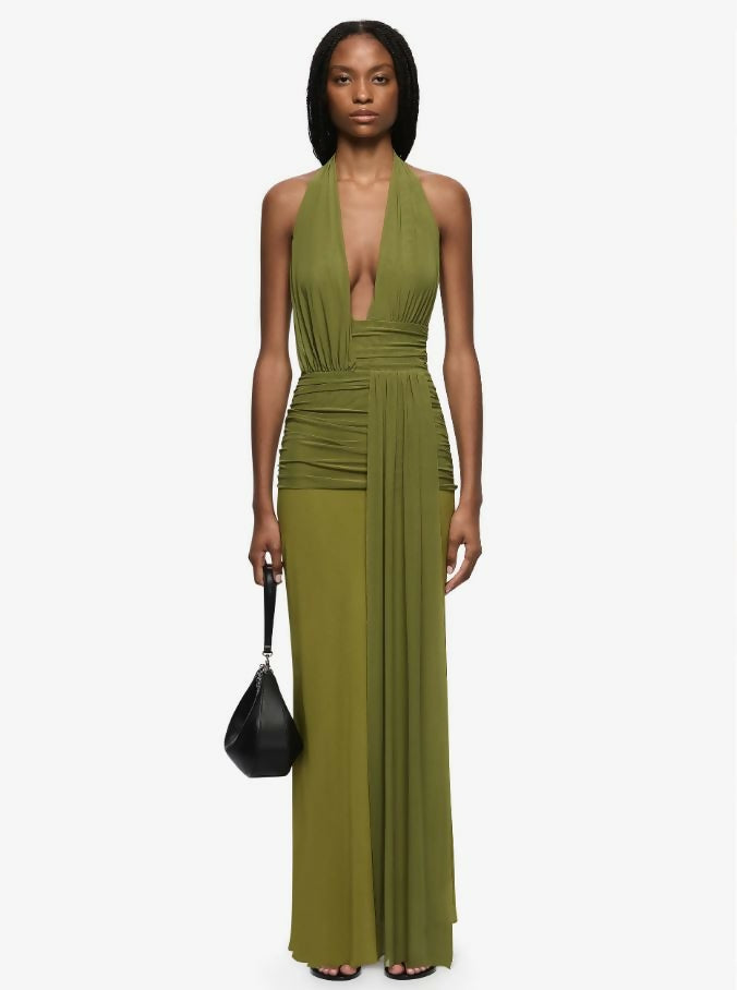 Bec and Bridge Cassis Drape Maxi Dress in Fern Green Size 6, 8, & 10
