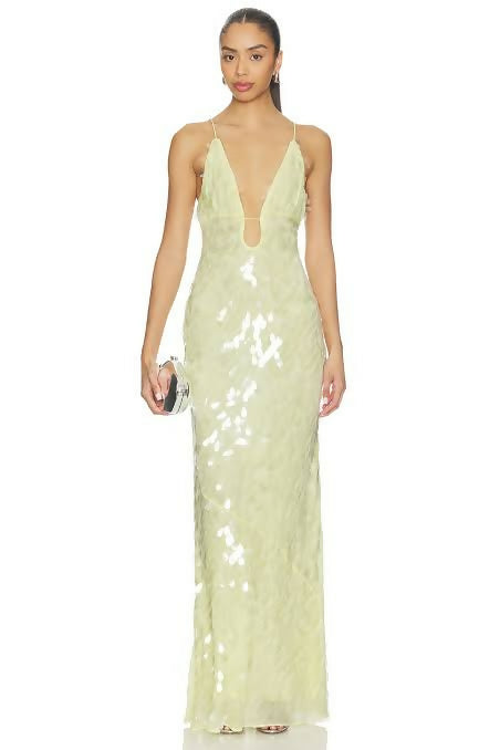MISHA Sapphire Sequin Gown - Lemon Size XS