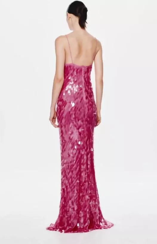 Misha Collection Sapphire Sequin Maxi Dress Fuchsia Pink Size XXS / AU 4