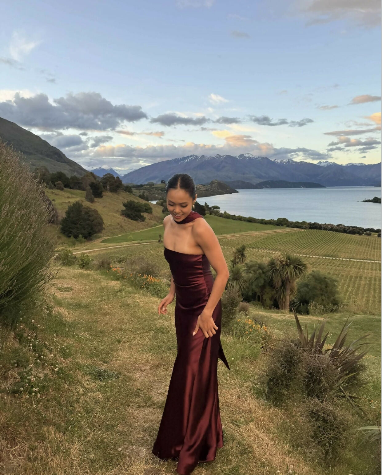 MISHA Lilia Satin Maxi Port Wine