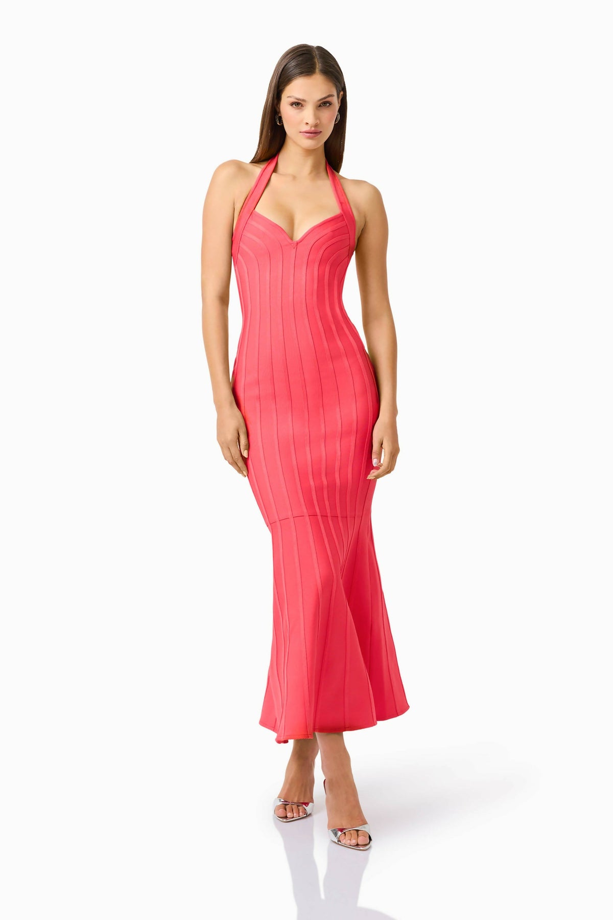 Elliatt Virella Bodycon Halter Gown Coral Red