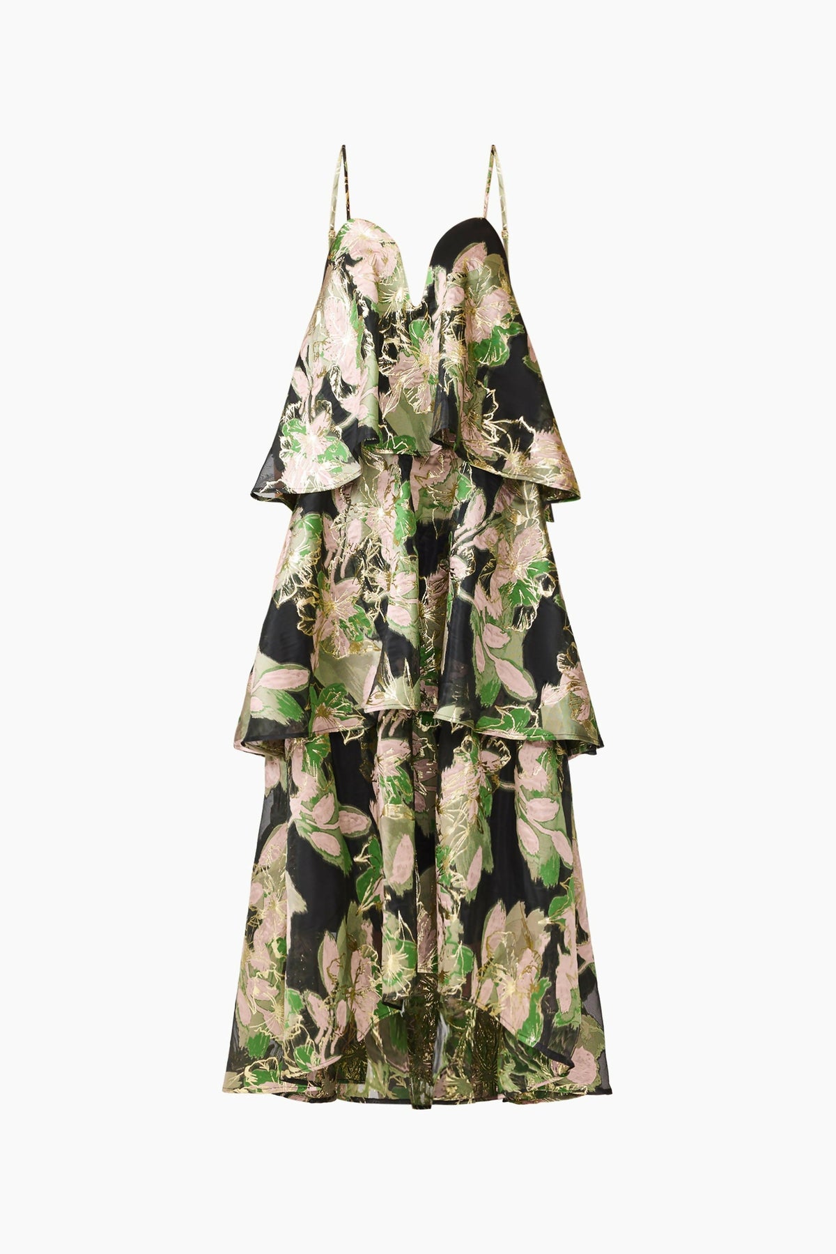Elliatt Florayne Tiered Maxi Dress Black Green Floral