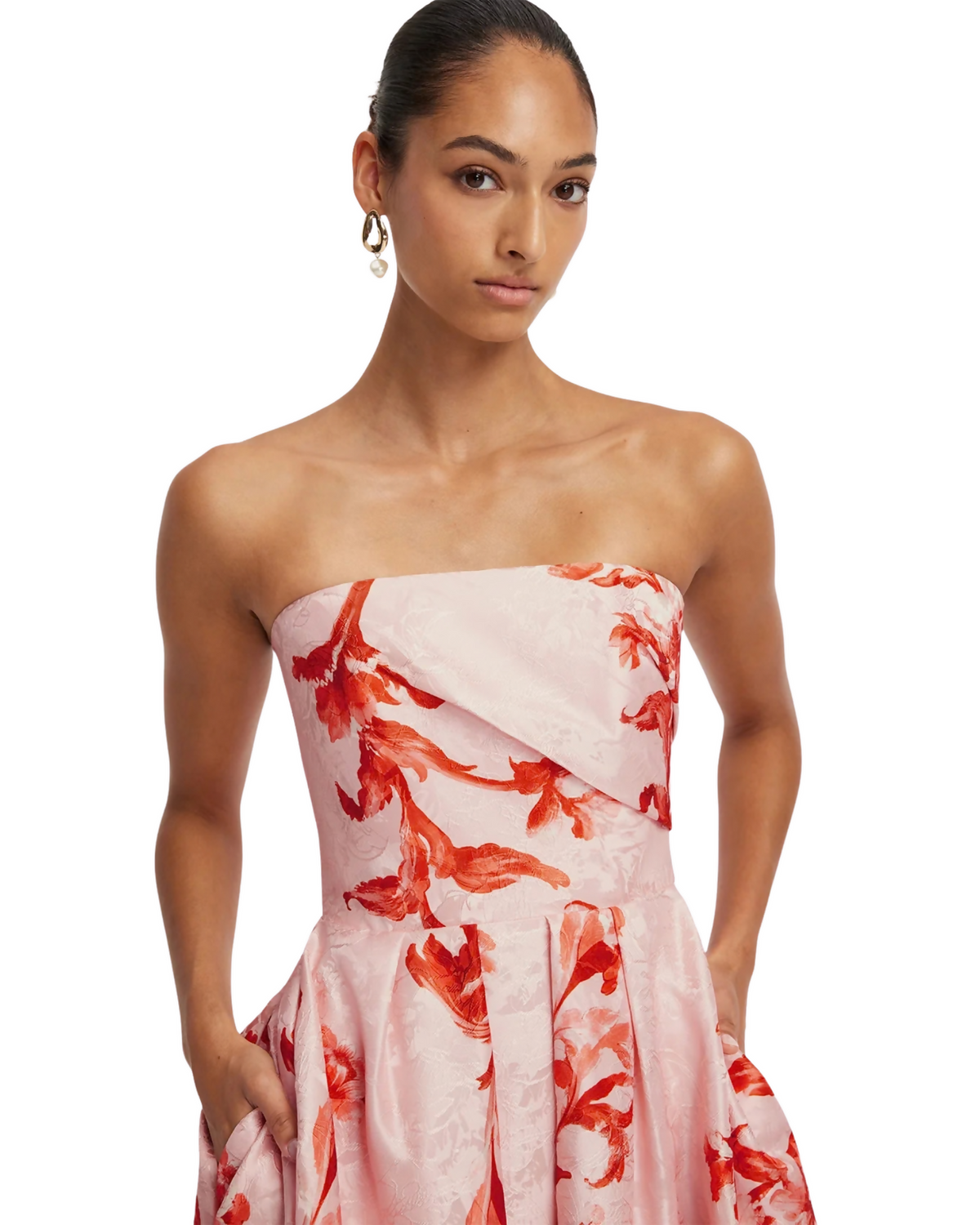 Leo Lin Lynn Jacquard Bustier Midi Dress Magnolia Print