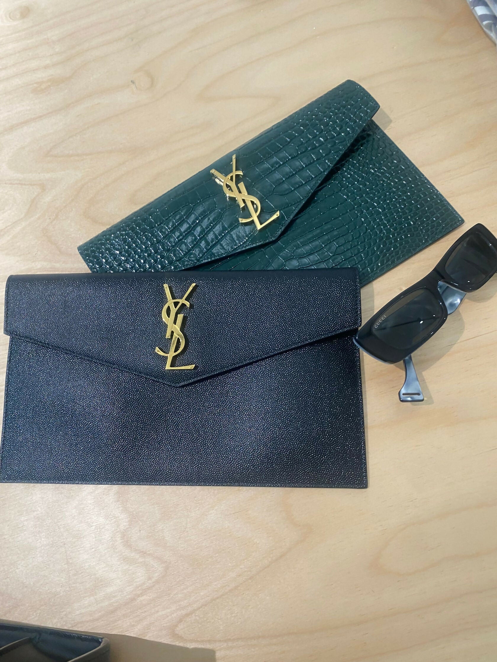 Saint Laurent Uptown Pouch Grn/Gld